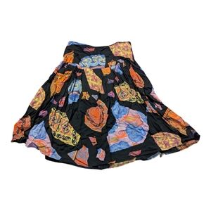 vintage Viscose Knee Length Colorful Abstract Patterned Skirt S